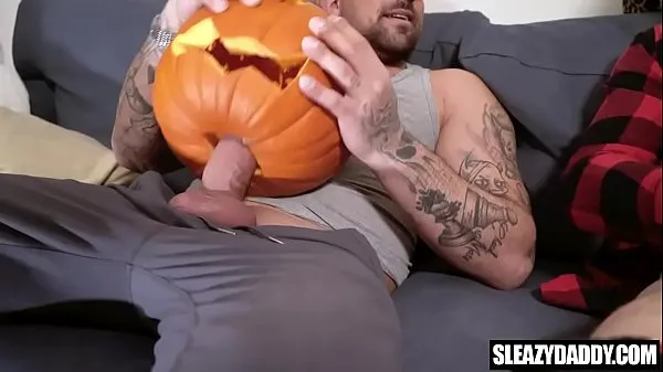XXX DadCreep - Stepdad and stepson fuck pumpkins on halloween fresh Movies