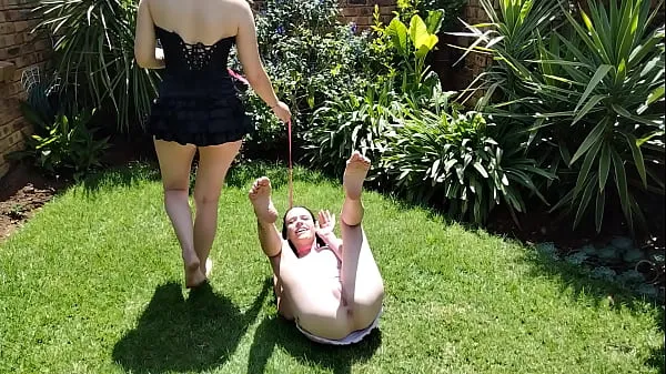 XXX Petting my pale bitch as she pisses everywhere outside on the grass | close up pussy | collar leash fresh Movies